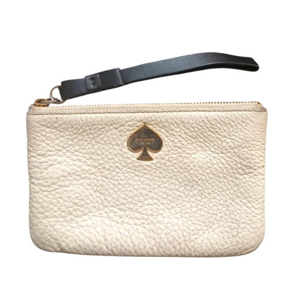 Kate Spade Wristlet Cream Pebbled Leather Pouch - Picture 1 of 8